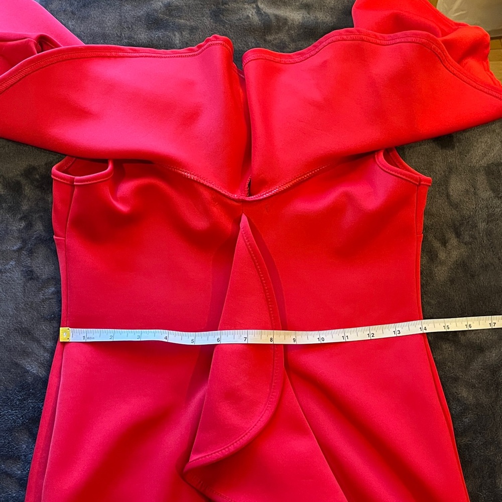 Formal/ Bridesmaid/ Evening long dress. Off—shoulder, ruffled. Red. Rare! M - Picture 9 of 11